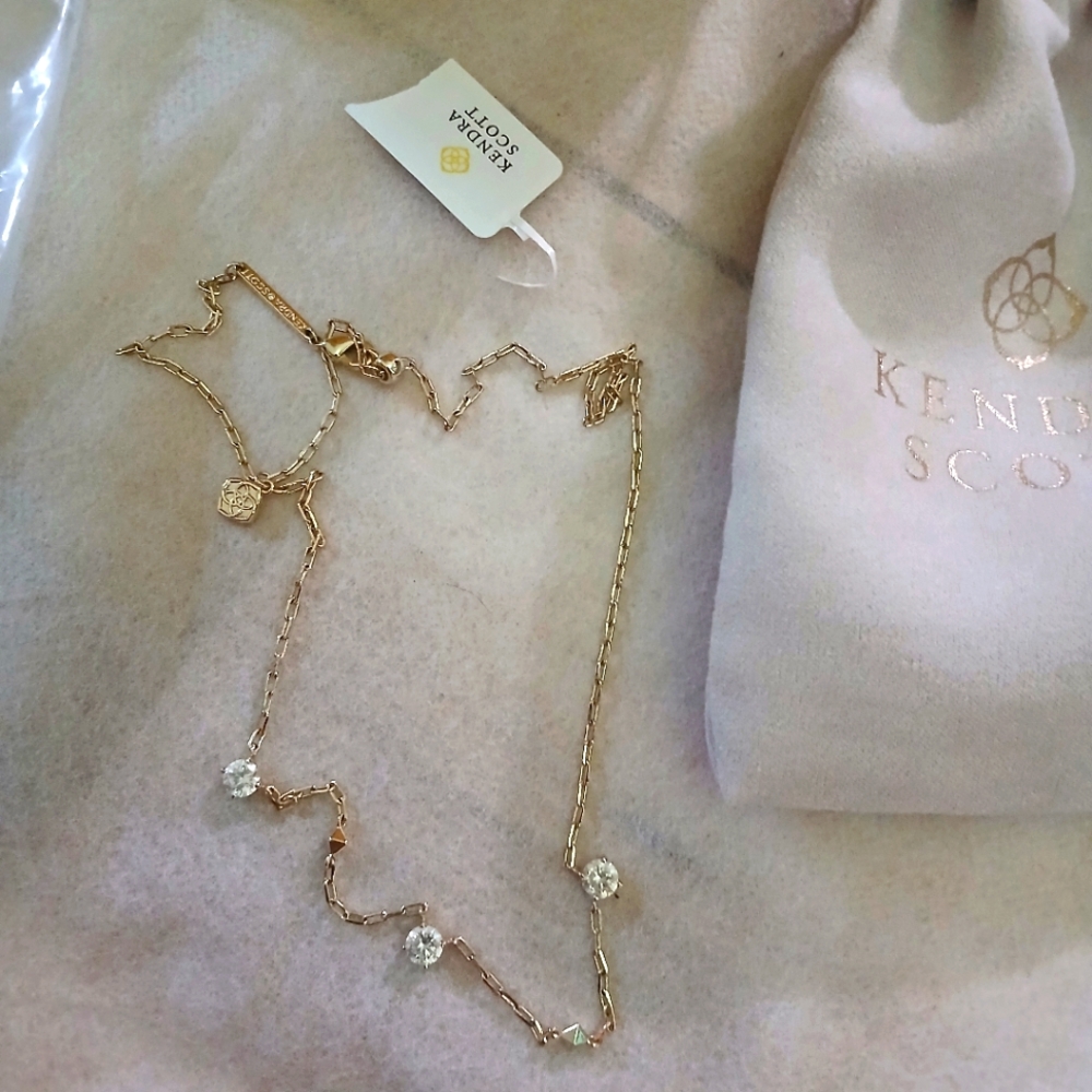 Kendra Scott Gold Necklace with White Crystal Accents! Comes with Box & Dust Bag - Picture 6 of 6